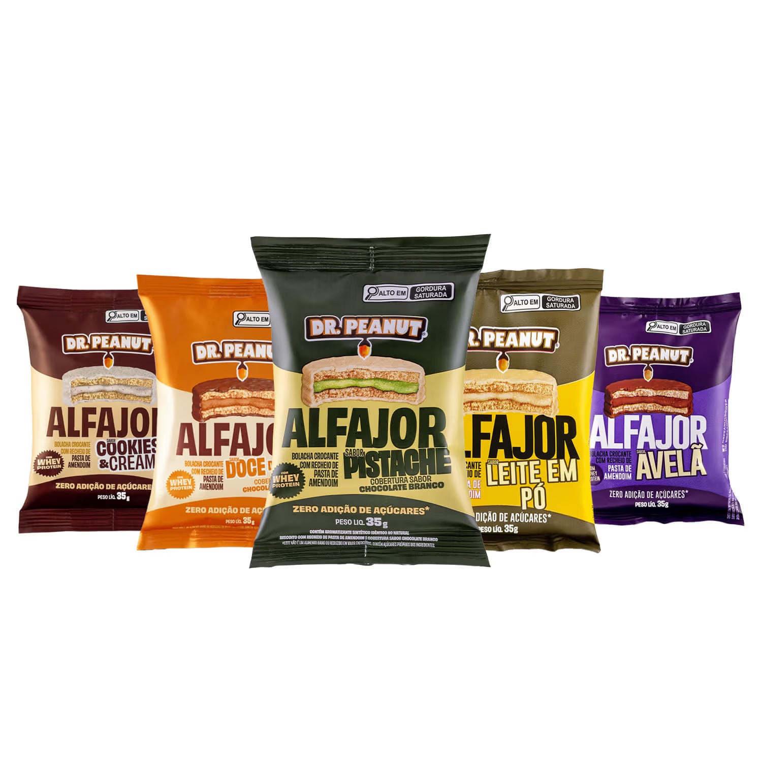 Kit Sortido - 5 Alfajores, 1x Avelã, 1x Leite em Pó, 1x Pistache, 1x Doce de Leite, 1x Cookies & Cream